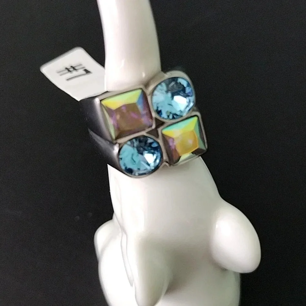 Iridescent Statement Cocktail Ring Stainless Steel Nickel Free Hypoallergenic